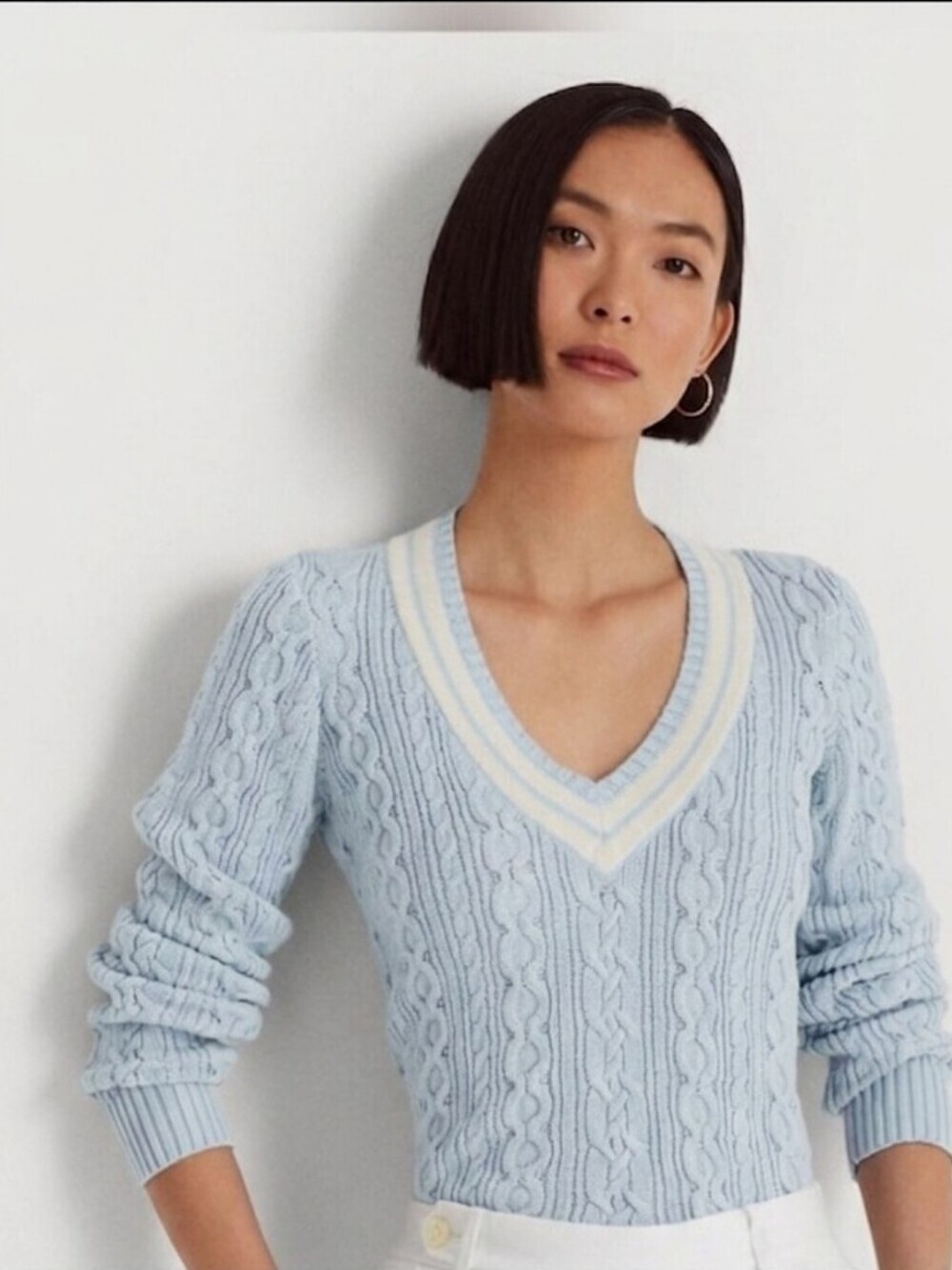 100% Silk Ralph Lauren Cable Knit Sweater Size Petite Small Preppy Old Money